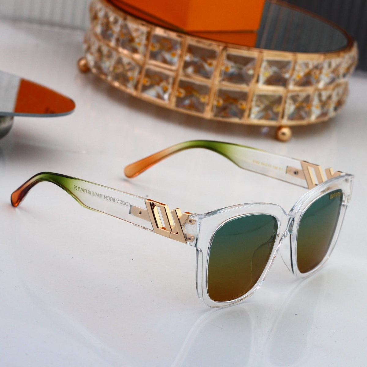 Square Sunglasses with Metal Side Detail 6163