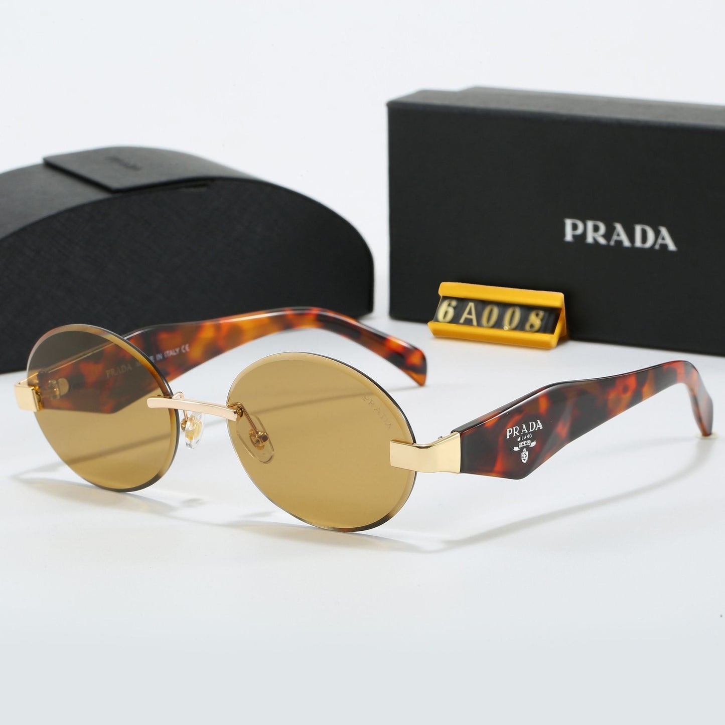 Round Rimless Sunglasses, Marble Temple UV400 Polarized Fashion Shades 6A008
