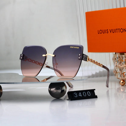 Chain Glow Rimless Sunglasses with Metal Chain Detail (Model 3400)