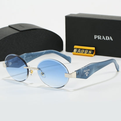 Round Rimless Sunglasses, Marble Temple UV400 Polarized Fashion Shades 6A008