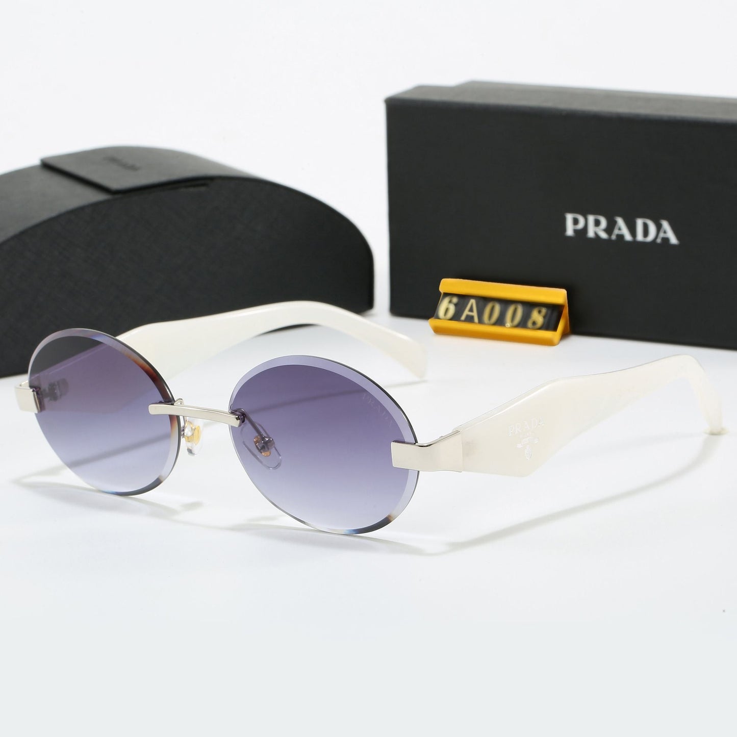 Round Rimless Sunglasses, Marble Temple UV400 Polarized Fashion Shades 6A008