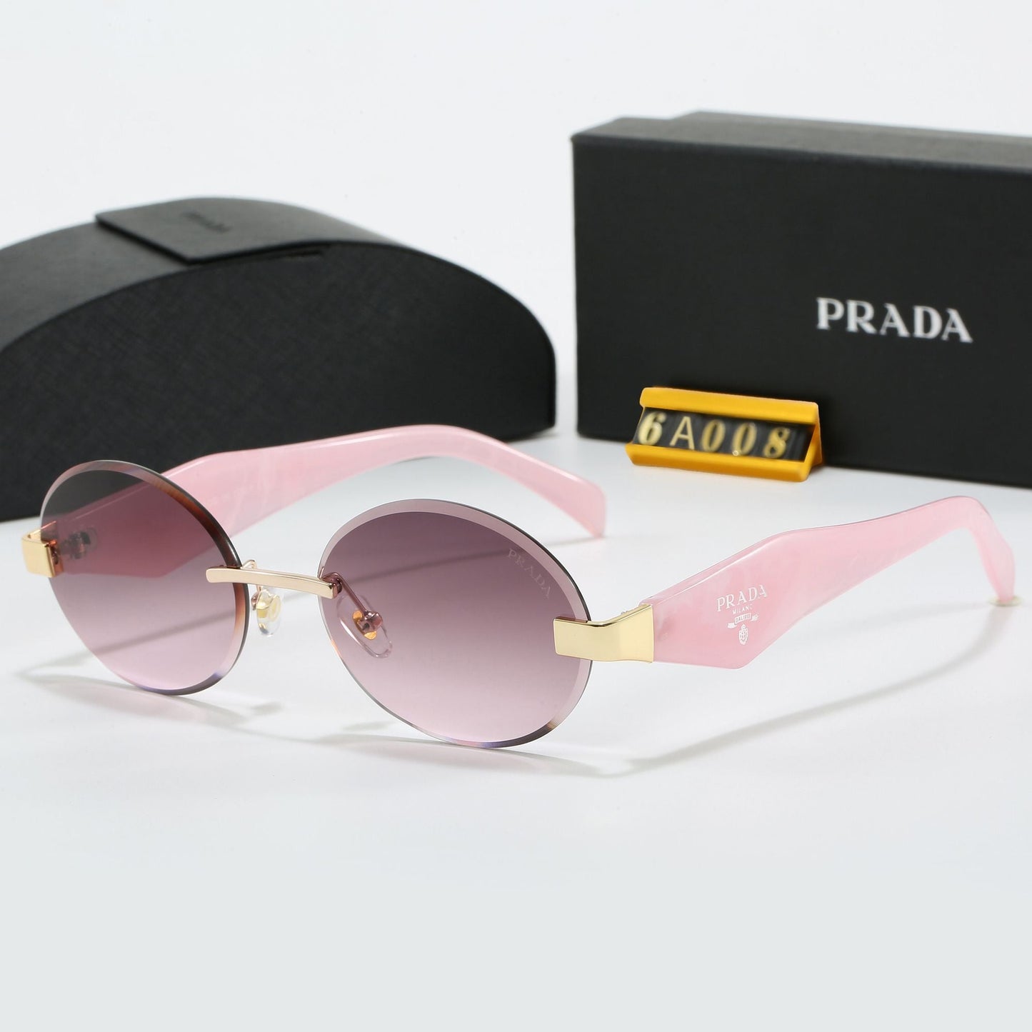 Round Rimless Sunglasses, Marble Temple UV400 Polarized Fashion Shades 6A008
