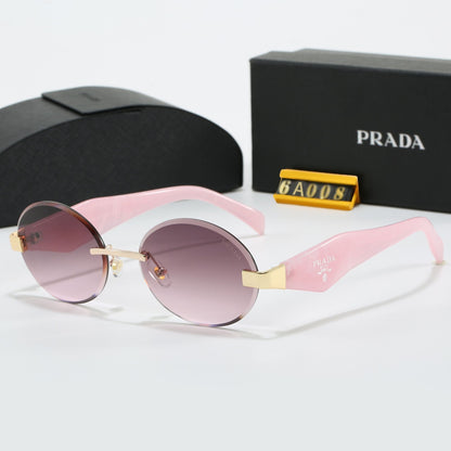 Round Rimless Sunglasses, Marble Temple UV400 Polarized Fashion Shades 6A008