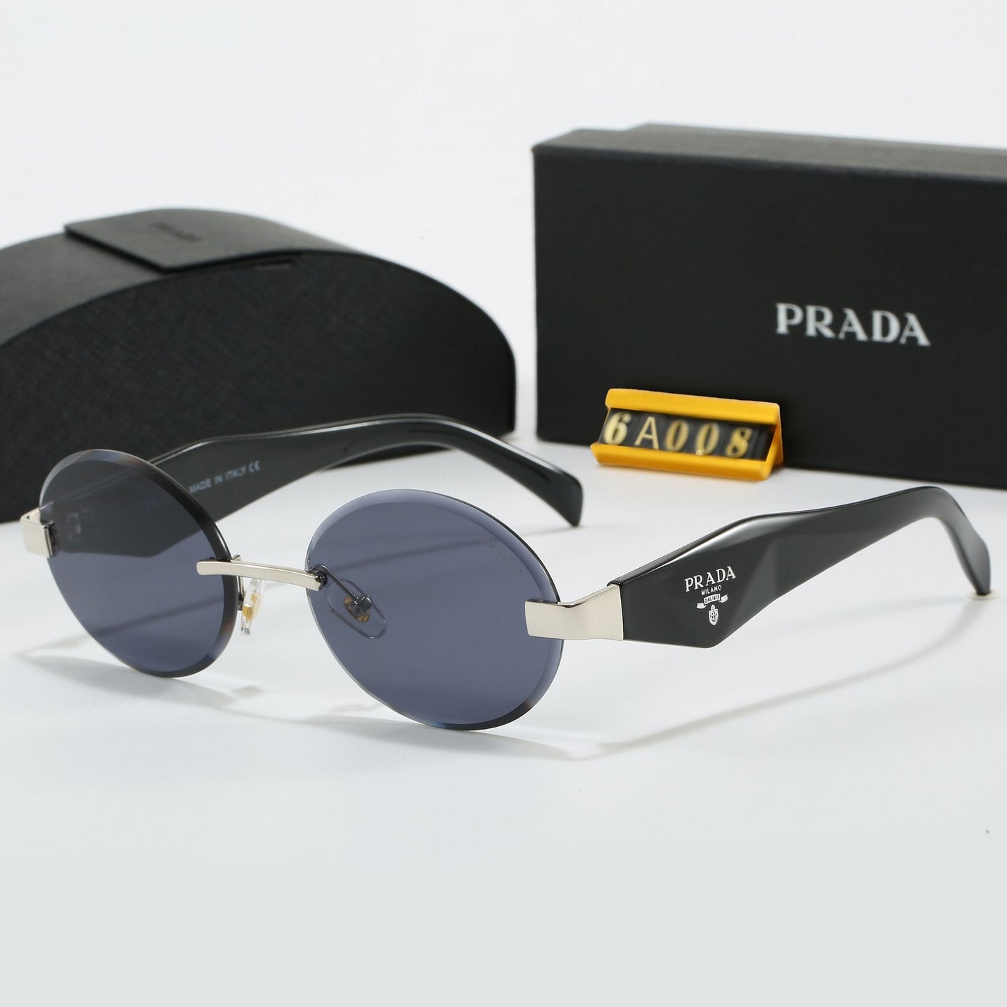 Round Rimless Sunglasses, Marble Temple UV400 Polarized Fashion Shades 6A008