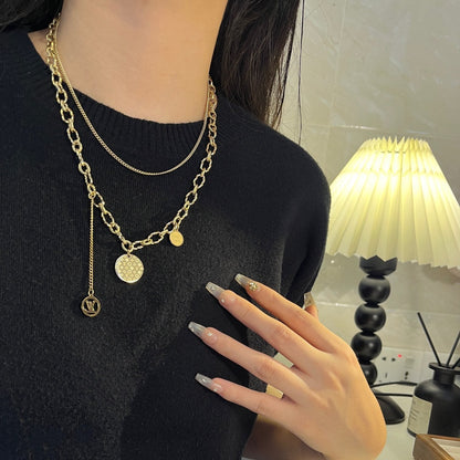 Titanium Steel Double-Layer Pattern Necklace